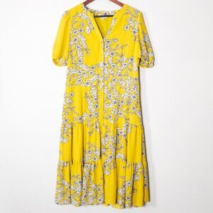 Nanette Lepore Midi Dress Floral Yellow White Size 12 Romantic Garden